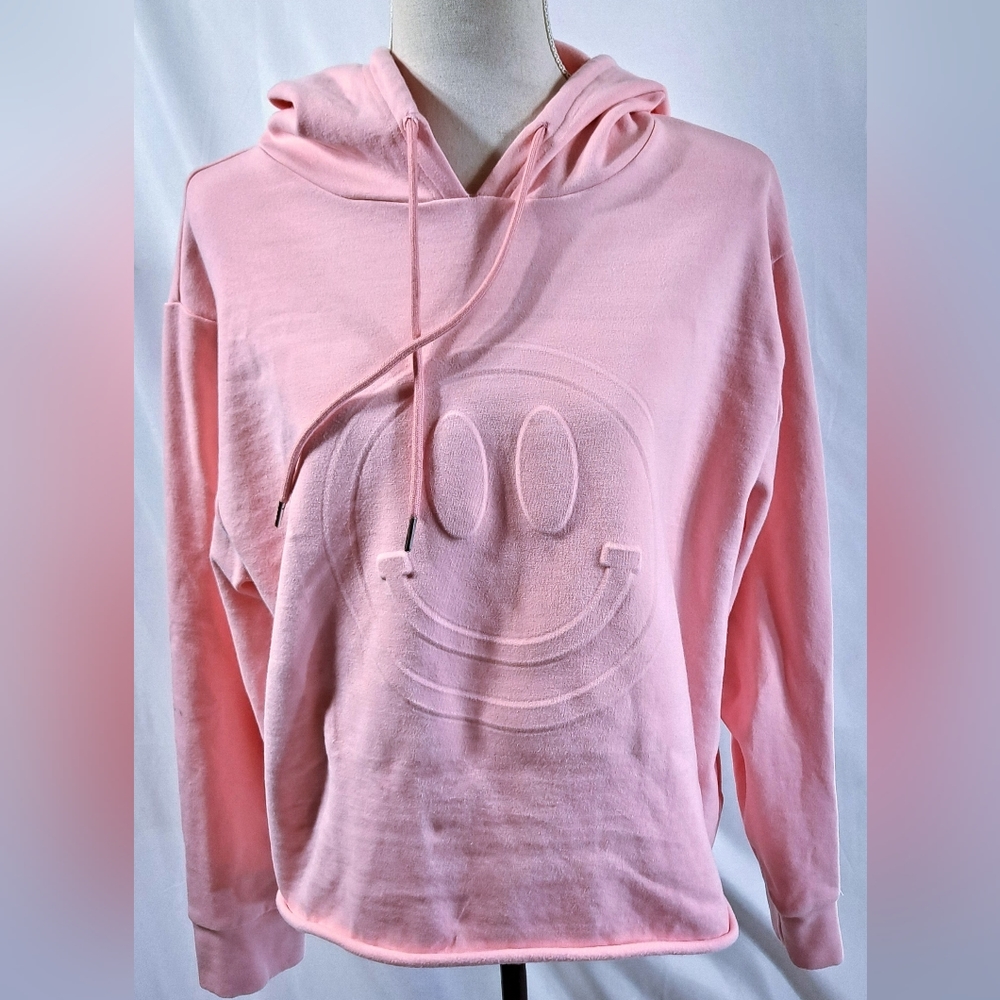 Easel Los Angeles Cotton Candy Pink Roll Hem Smiley Face Hoodie